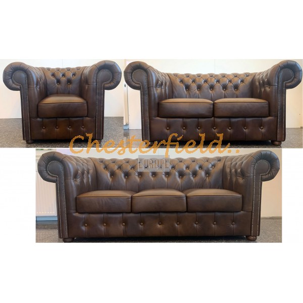 Classic 321 Antik mittelbraun Chesterfield Garnitur