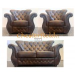 Monk 211 Antikmittelbraun Chesterfield Garnitur (A5M)